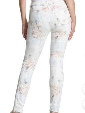 Chico's Platinum Legging Denim  Ivory Soft Pastel Floral Print Sz M Chicos Sz 00